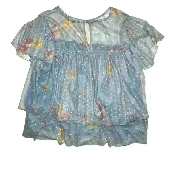 Willow Floral Embroidered Cottage Core Polka Dot Tiered Top, 2XL - Picture 5 of 8